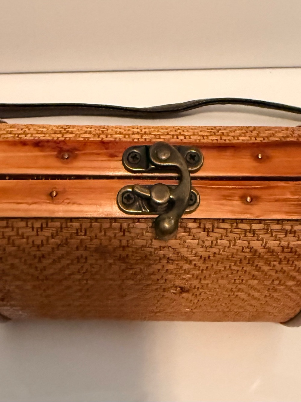 Source Unknown Woven Straw Clutch in Brown with Brass Hardware
